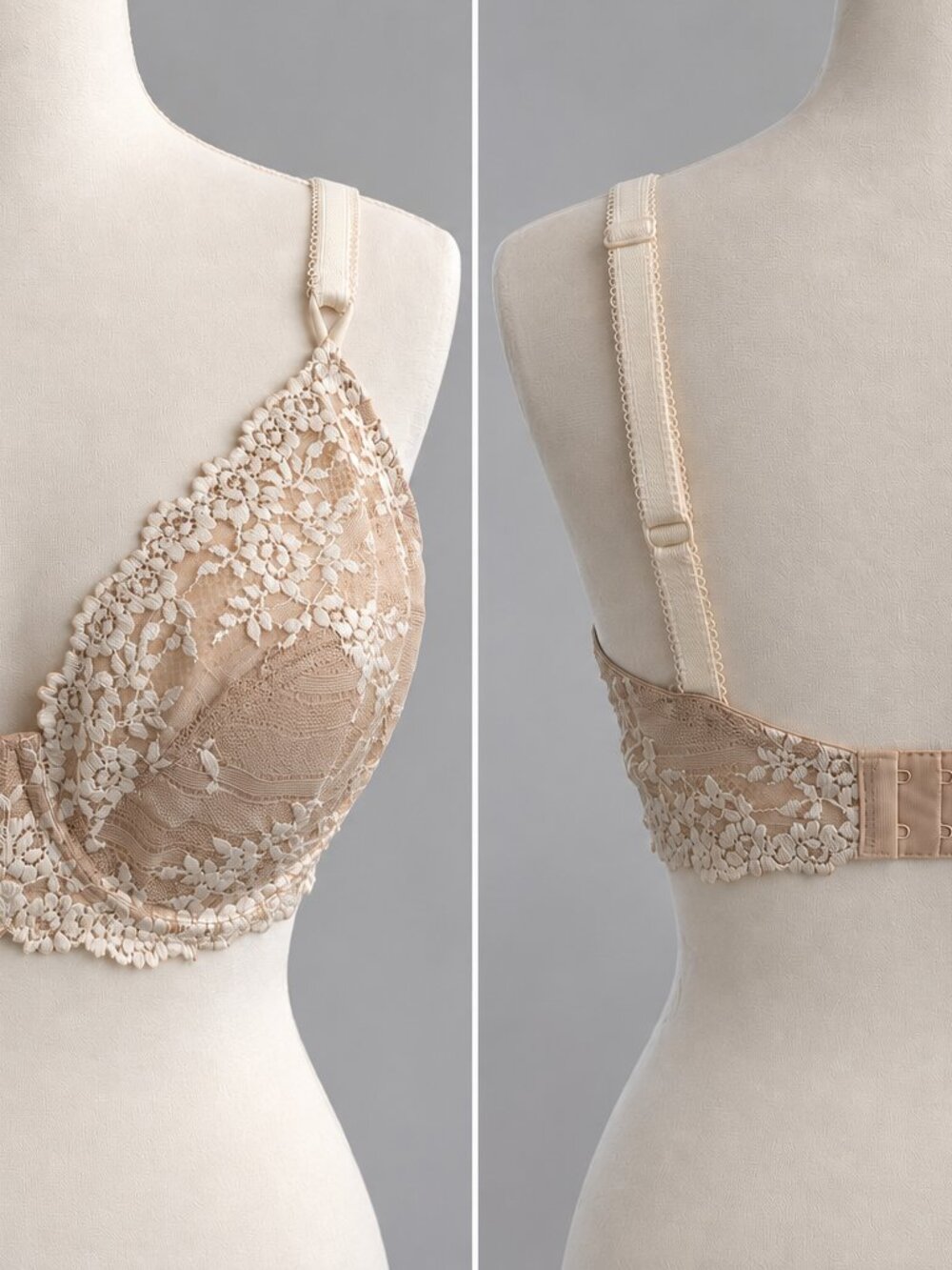 Wacoal Ivory Floral Embroidered Beige Mesh Underwire Bra